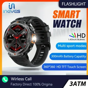 Smart Watch For Men, 1.45-inch Big Screen Smart Watch With LED Flashlight, Compatible With IOS Android Phone, Waterproof Fitness Tracker, Birthday Gift