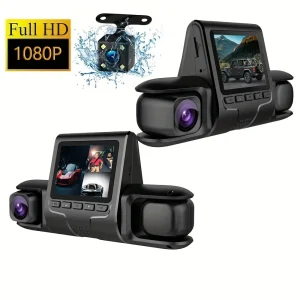 3-Camera Car DVR Recorder, 2-inch HD Display 1080P Car Recorder, 12MP Dual-Lens Car Recorder Video Recorder, Vehicle Parking Monito